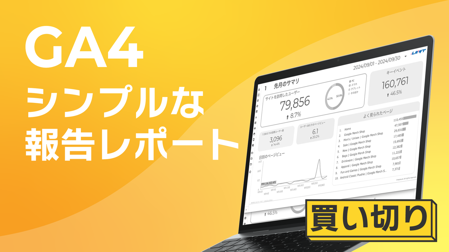 【買い切り】GA4レポート:シンプルな報告レポート|詳しくない人にも優しい内容でこのまま報告に使える!