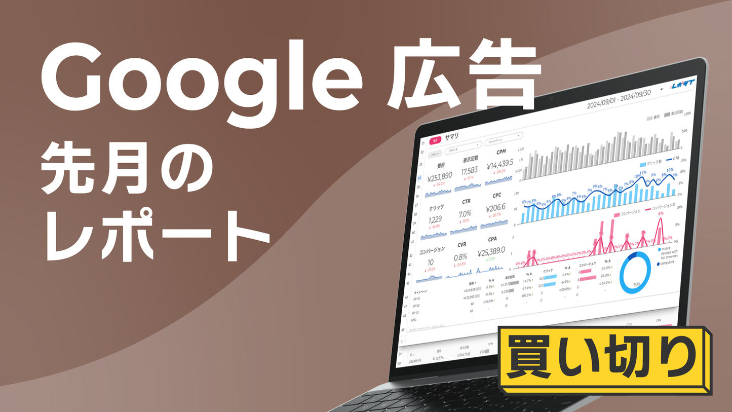 【買い切り】レポートテンプレート全セット GA4/GA4 EC専用/Googleサーチコンソール/Google広告