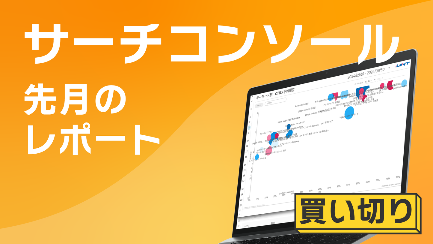【買い切り】Googleサーチコンソールレポート：先月のレポート（対象期間を先月に設定済み）Looker Studio