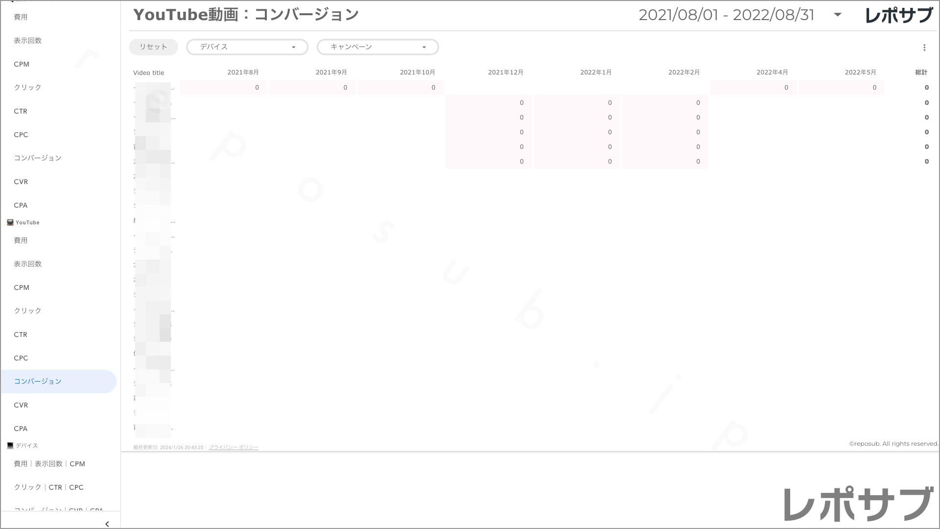 【買い切り】Google広告レポート：過去１年間の月次レポート（対象期間を過去13カ月に設定済み）データポータル（Looker Studio）