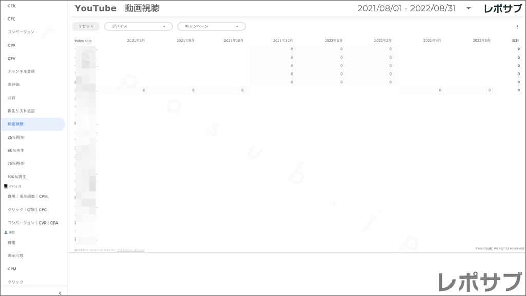 【買い切り】Google広告レポート：過去１年間の月次レポート（対象期間を過去13カ月に設定済み）データポータル（Looker Studio）