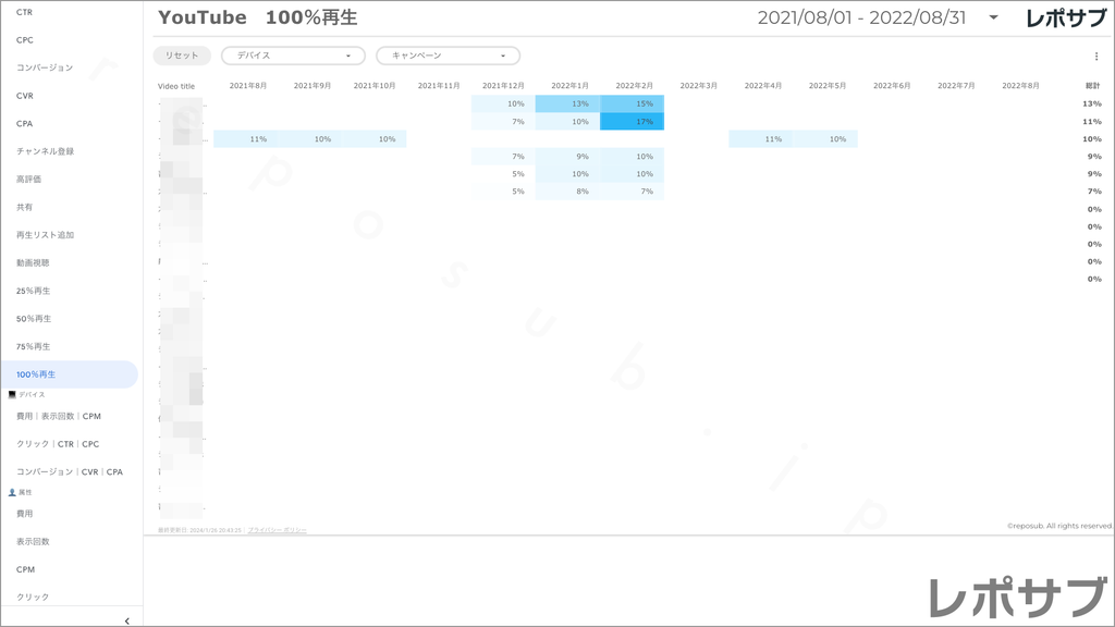 【買い切り】Google広告レポート：過去１年間の月次レポート（対象期間を過去13カ月に設定済み）データポータル（Looker Studio）