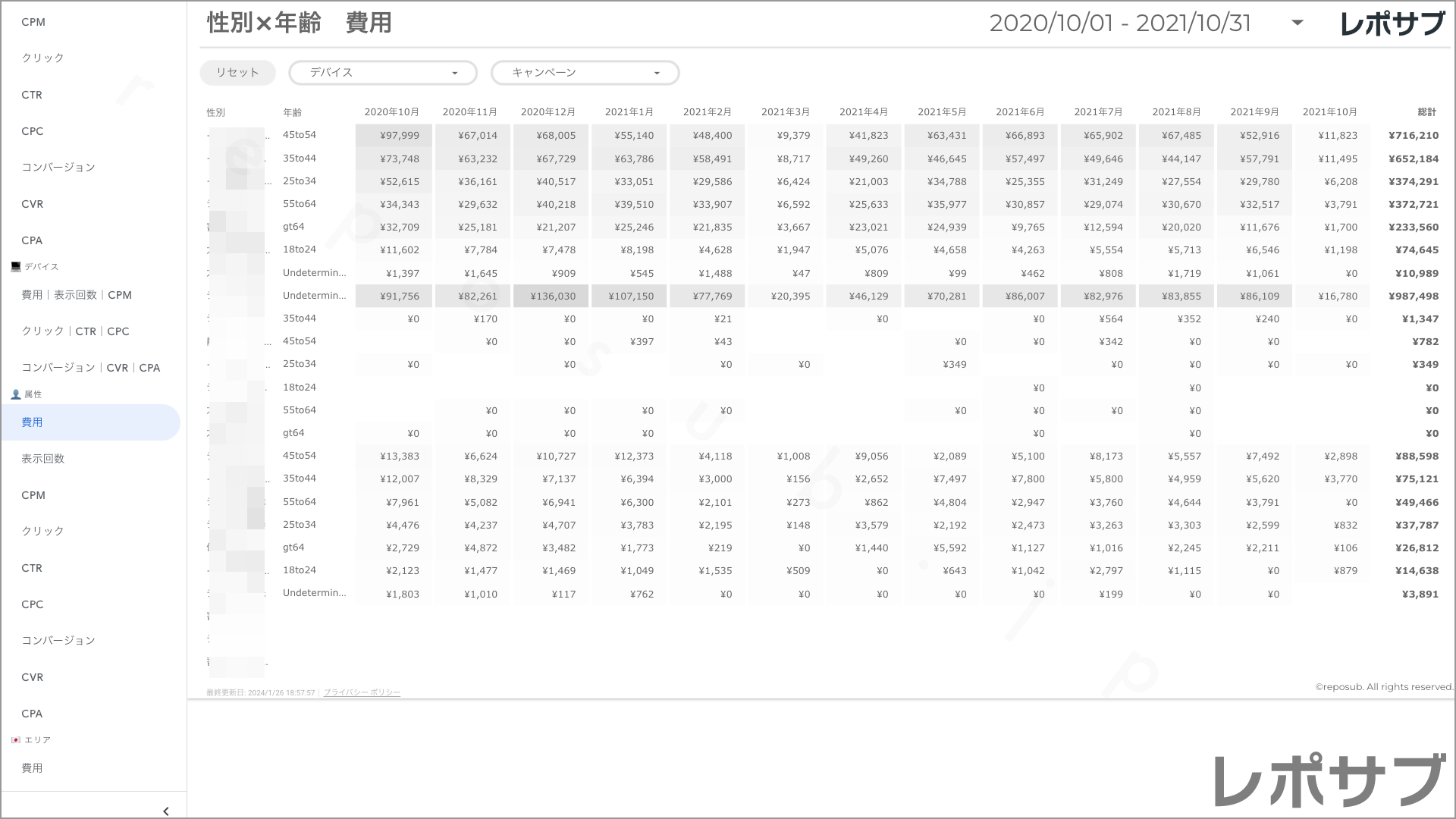 【買い切り】Google広告レポート：過去１年間の月次レポート（対象期間を過去13カ月に設定済み）データポータル（Looker Studio）