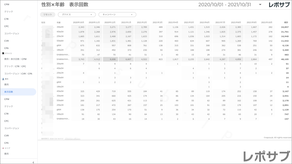【買い切り】Google広告レポート：過去１年間の月次レポート（対象期間を過去13カ月に設定済み）データポータル（Looker Studio）